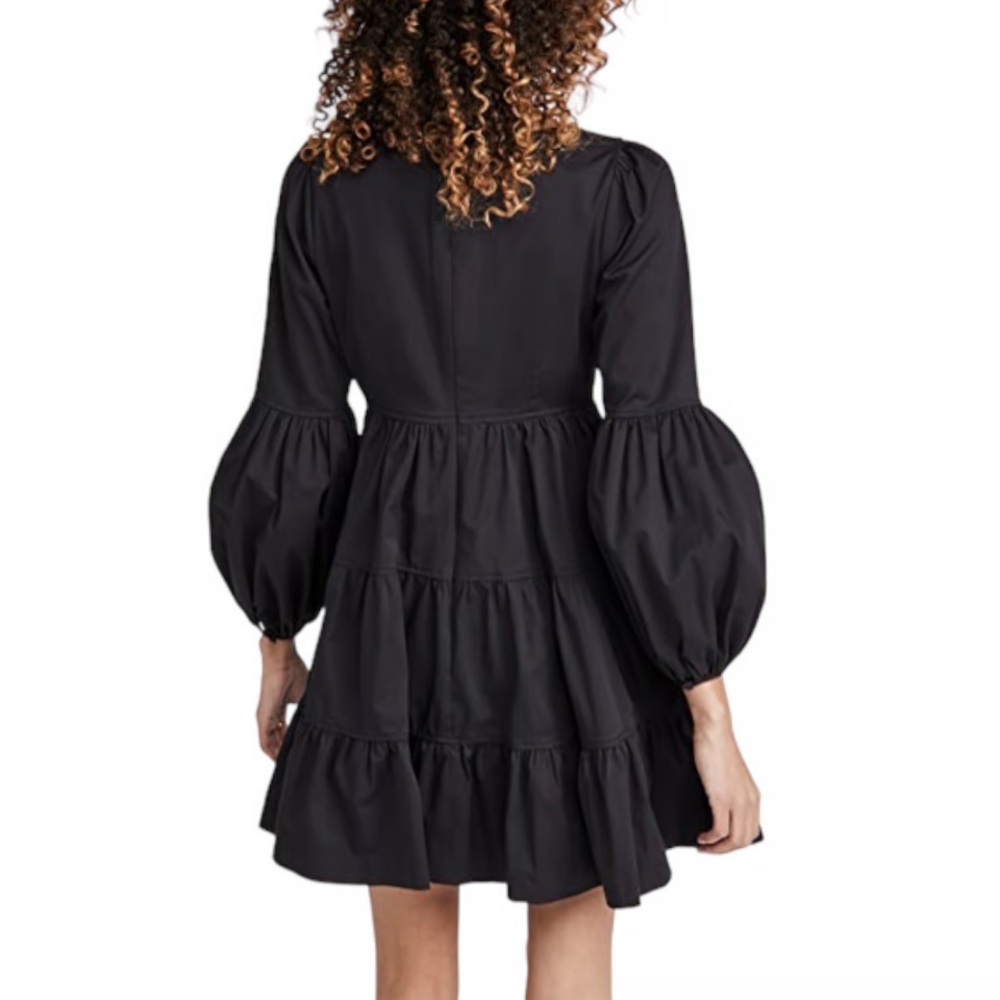 Cinq à Sept Rose Tiered Ruffle Mini Dress Size 4 Black Long Bubble Sleeve Chic - Picture 2 of 8